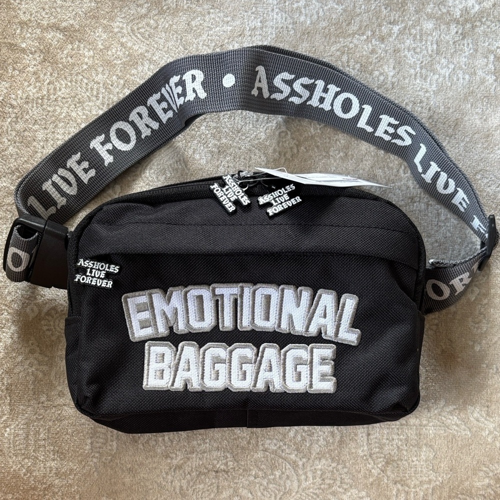 Brand New Assholes Live Forever Fanny Pack Belt Bag Emotional Baggage Black Gray